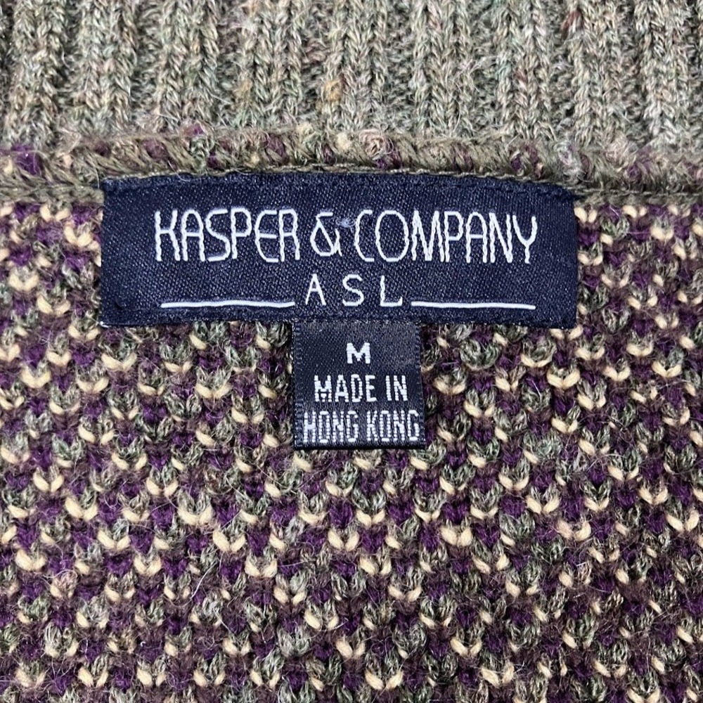 Kasper & Company ASL Wool Mohair Blend Plaid Full Zip Cardigan Sweater Green M - Picture 2 of 11